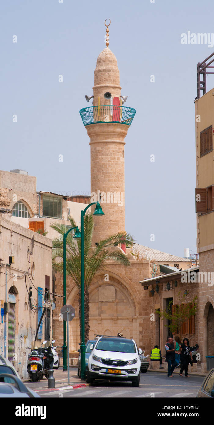 The minaret of the Siksik Mosque in Jaffa, Israel Stock Photo