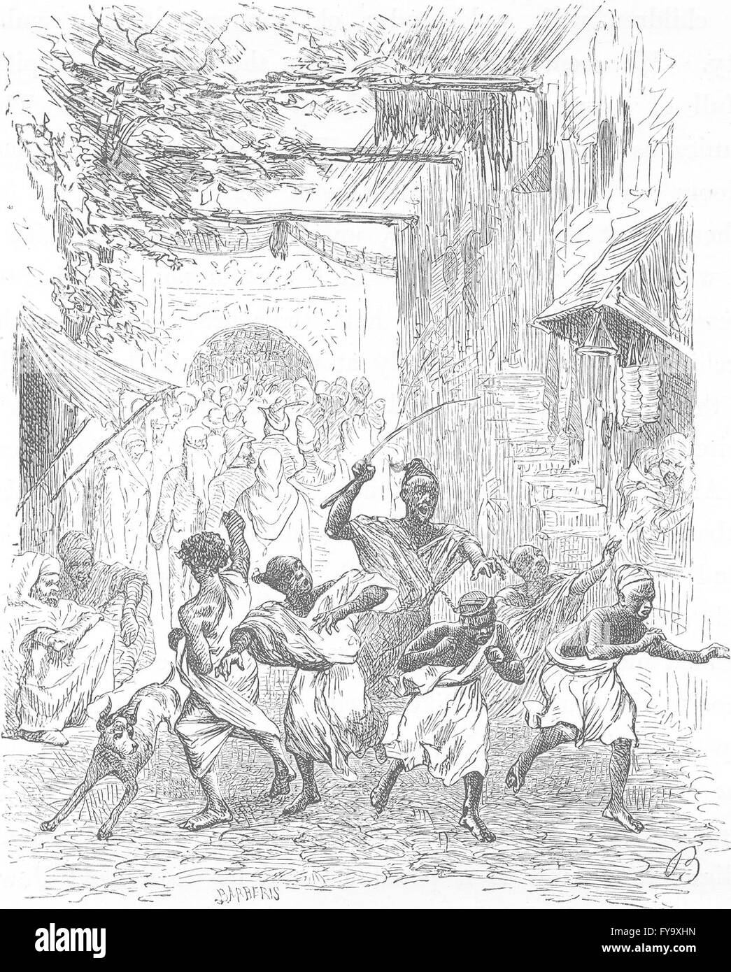 MOROCCO: Entering a bazaar at Alkazar, antique print 1882 Stock Photo