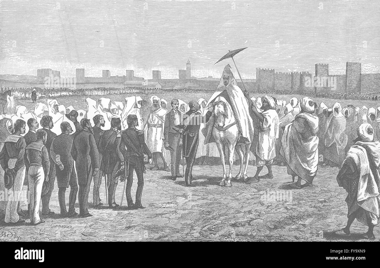 MOROCCO: Our 1st mtg with Sultan, antique print 1882 Stock Photo