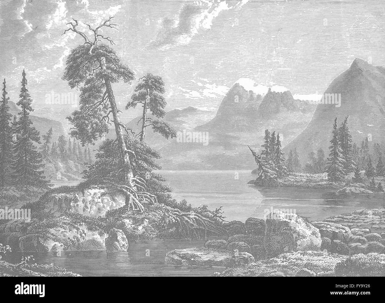 NORWAY: A view on the Hardangerfjord, antique print 1890 Stock Photo