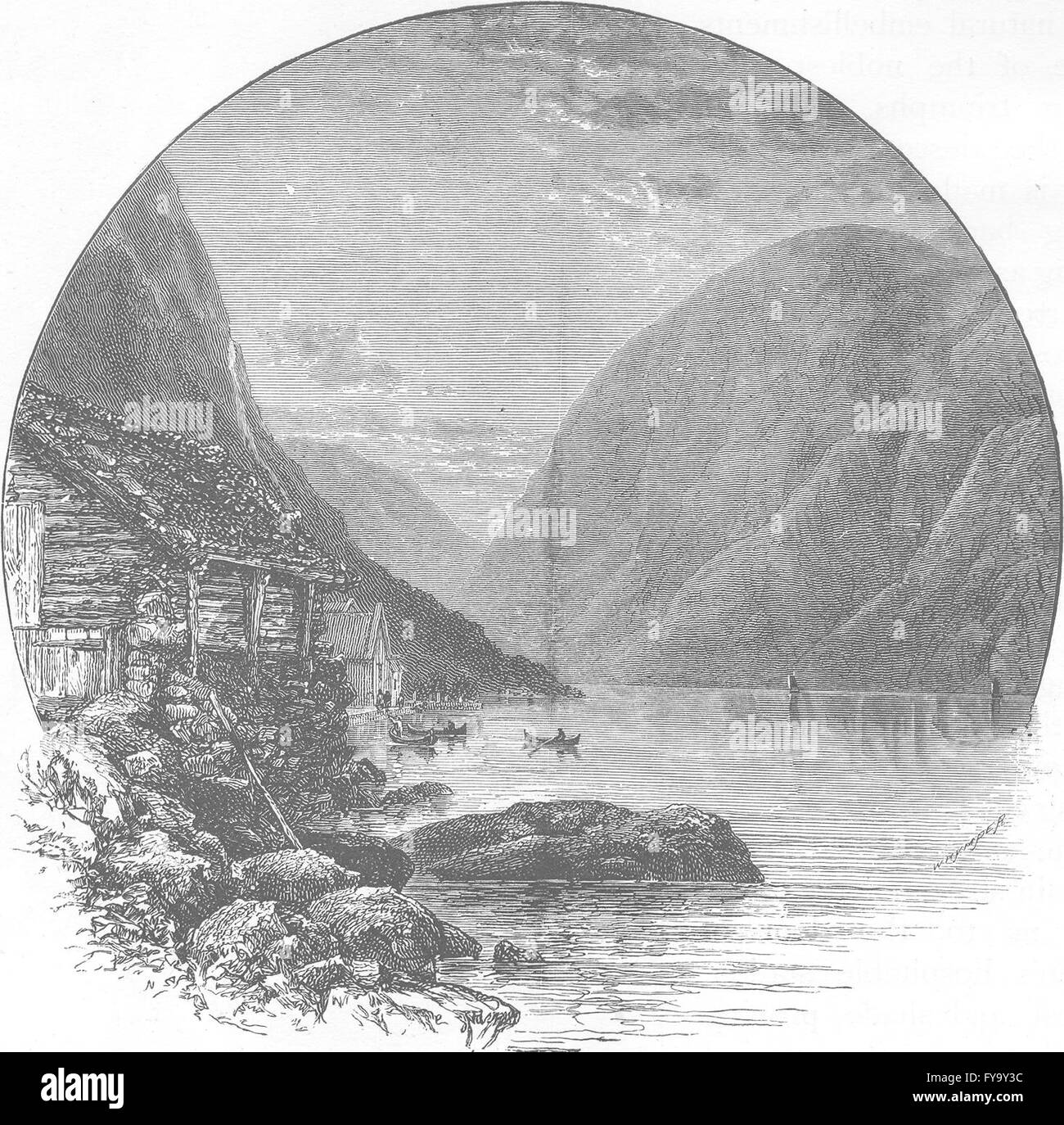 NORWAY: Gudvangen and the Naero (Naeroy) Fjord, antique print 1890 Stock Photo