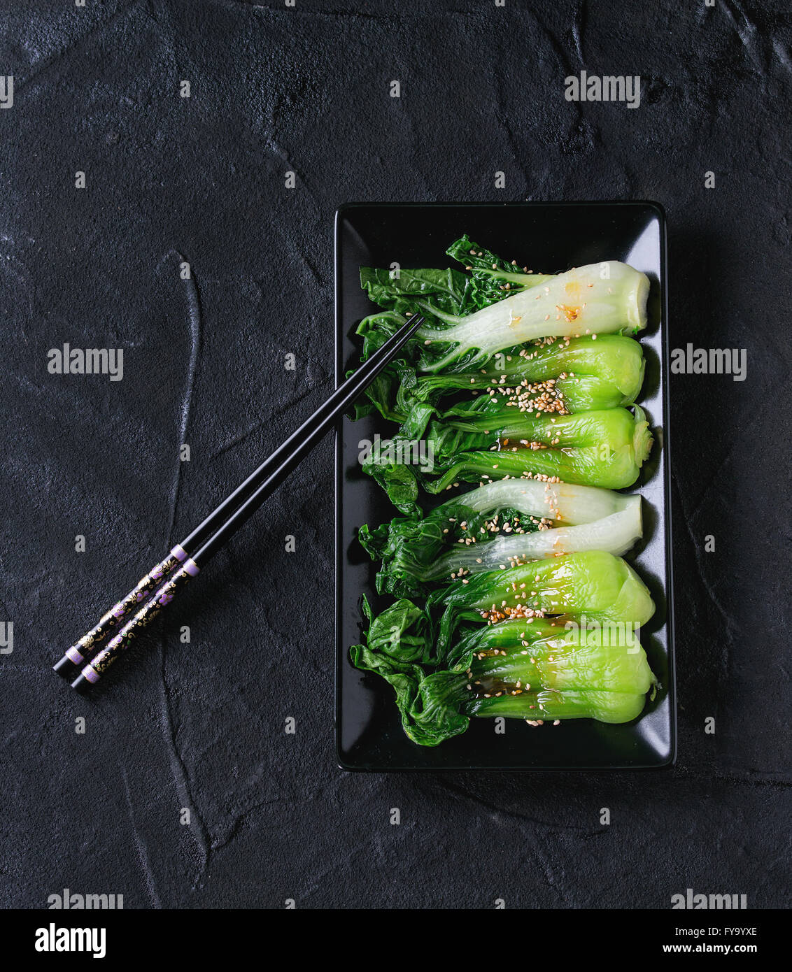 Cooked bok choy with sesame seeds Stock Photo