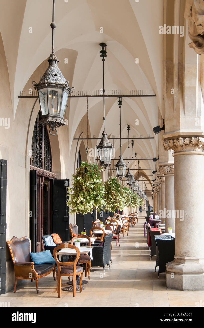 Café at Sukiennice, Renaissance Cloth Hall, on Rynek Glowny or Main Market Square, Krakow, Poland Stock Photo