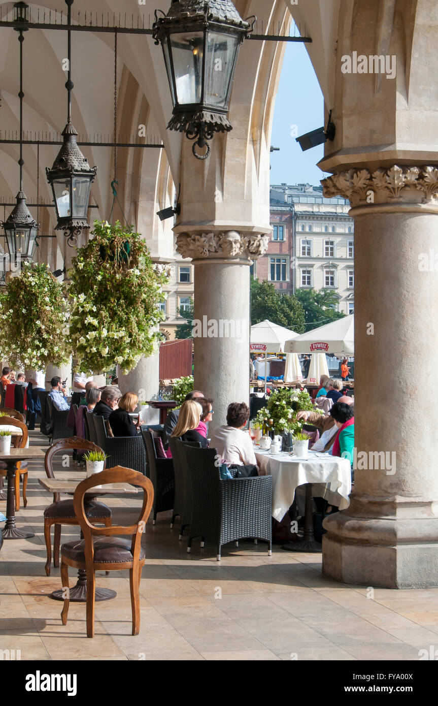 Café at Sukiennice, Renaissance Cloth Hall, on Rynek Glowny or Main Market Square, Krakow, Poland Stock Photo