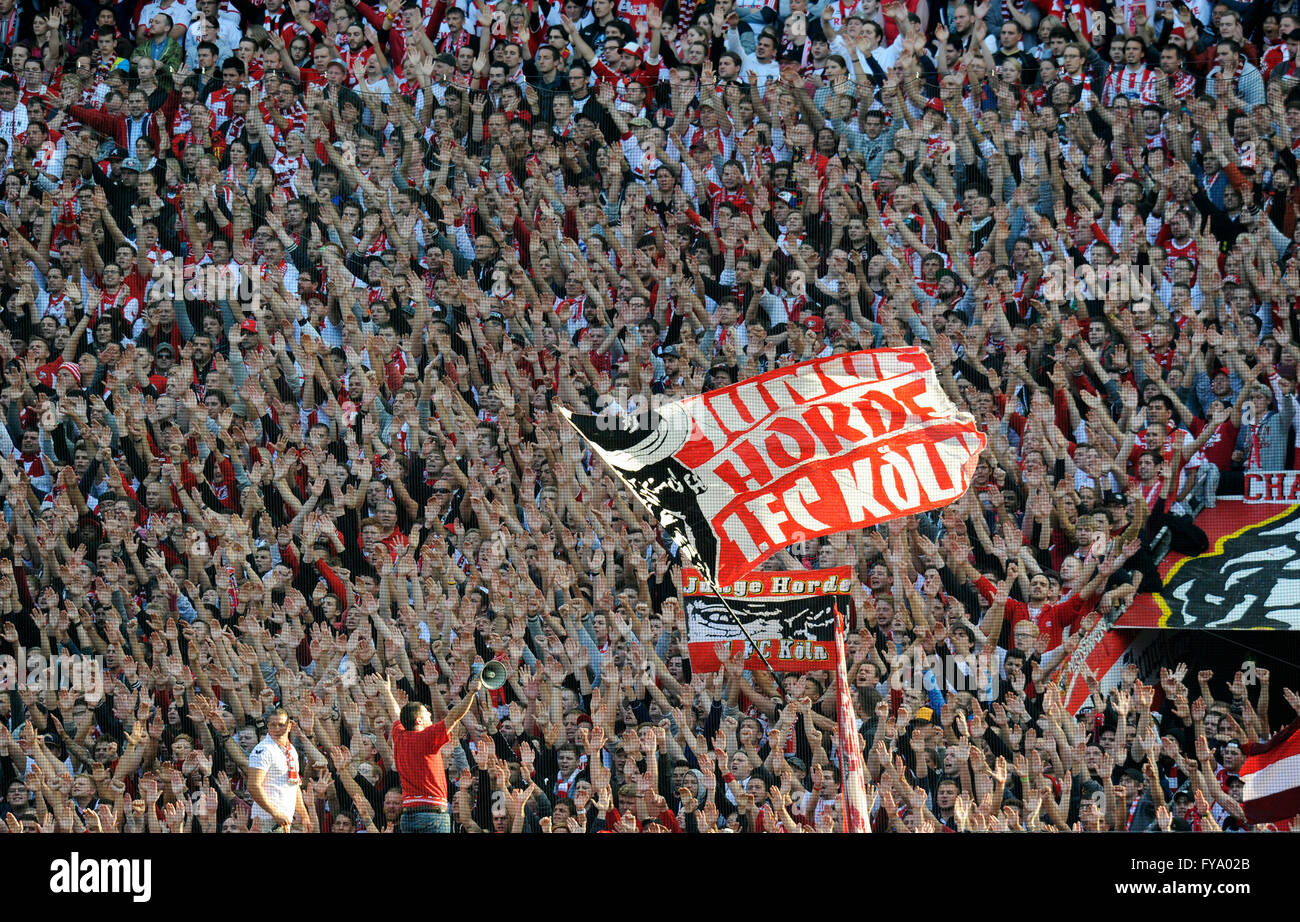 The Cologne fan block, 1.FC Köln - Borussia Mönchengladbach 0:0, Cologne, Rhein Energie Stadium, North Rhine-Westphalia Stock Photo
