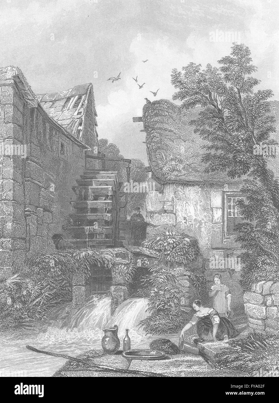 WESTMORELAND Water Mill, Westmoreland, antique print 1836 Stock Photo