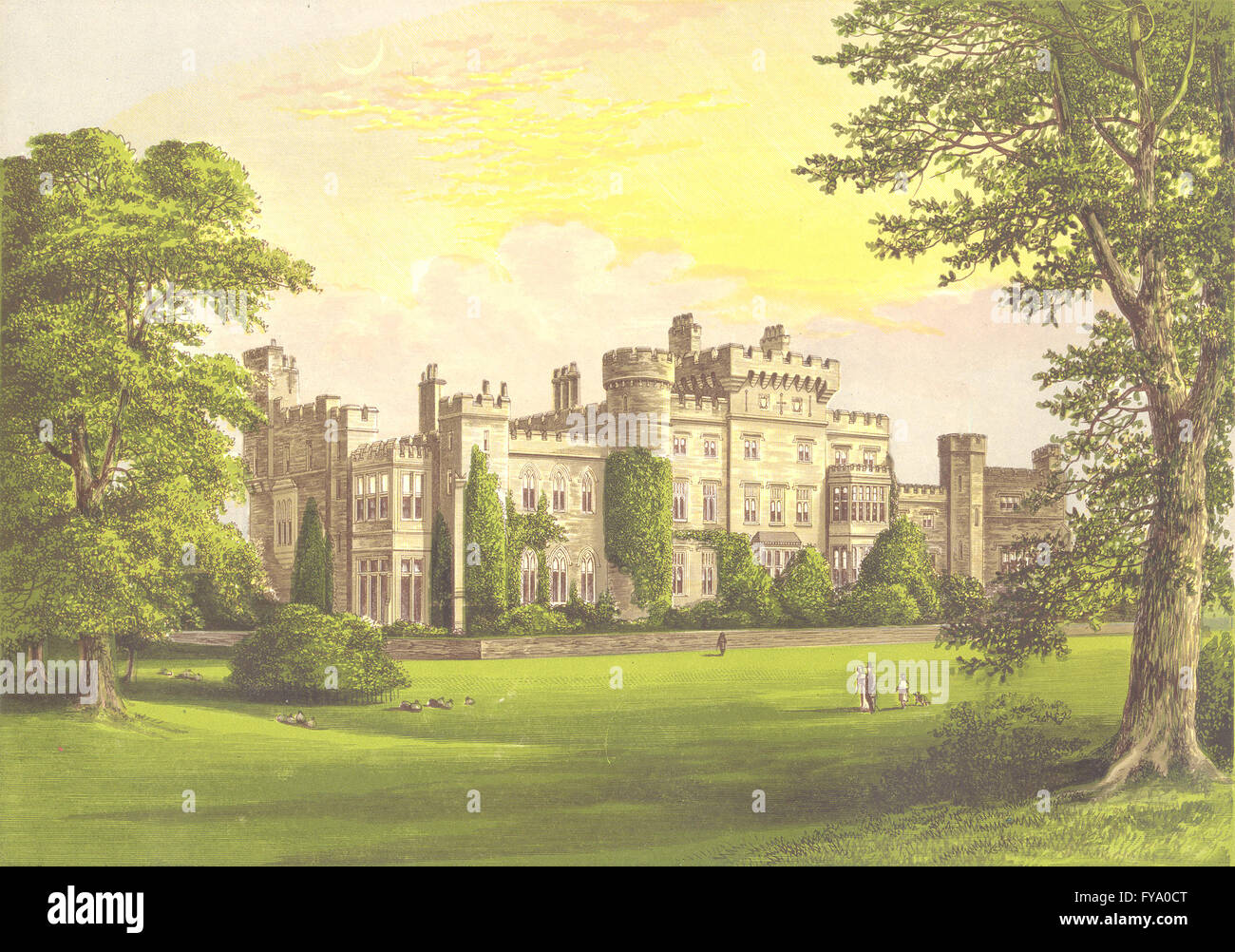 HAWARDEN CASTLE, Mold, Flintshire (Gladstone), antique print 1894 Stock