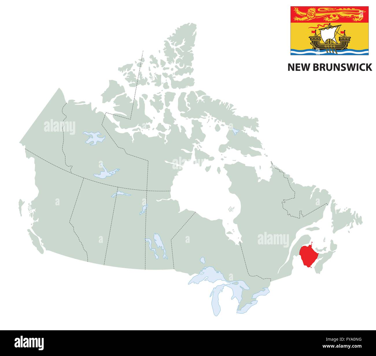 outline map of the Canadian province of New Brunswick with flag Stock Vector