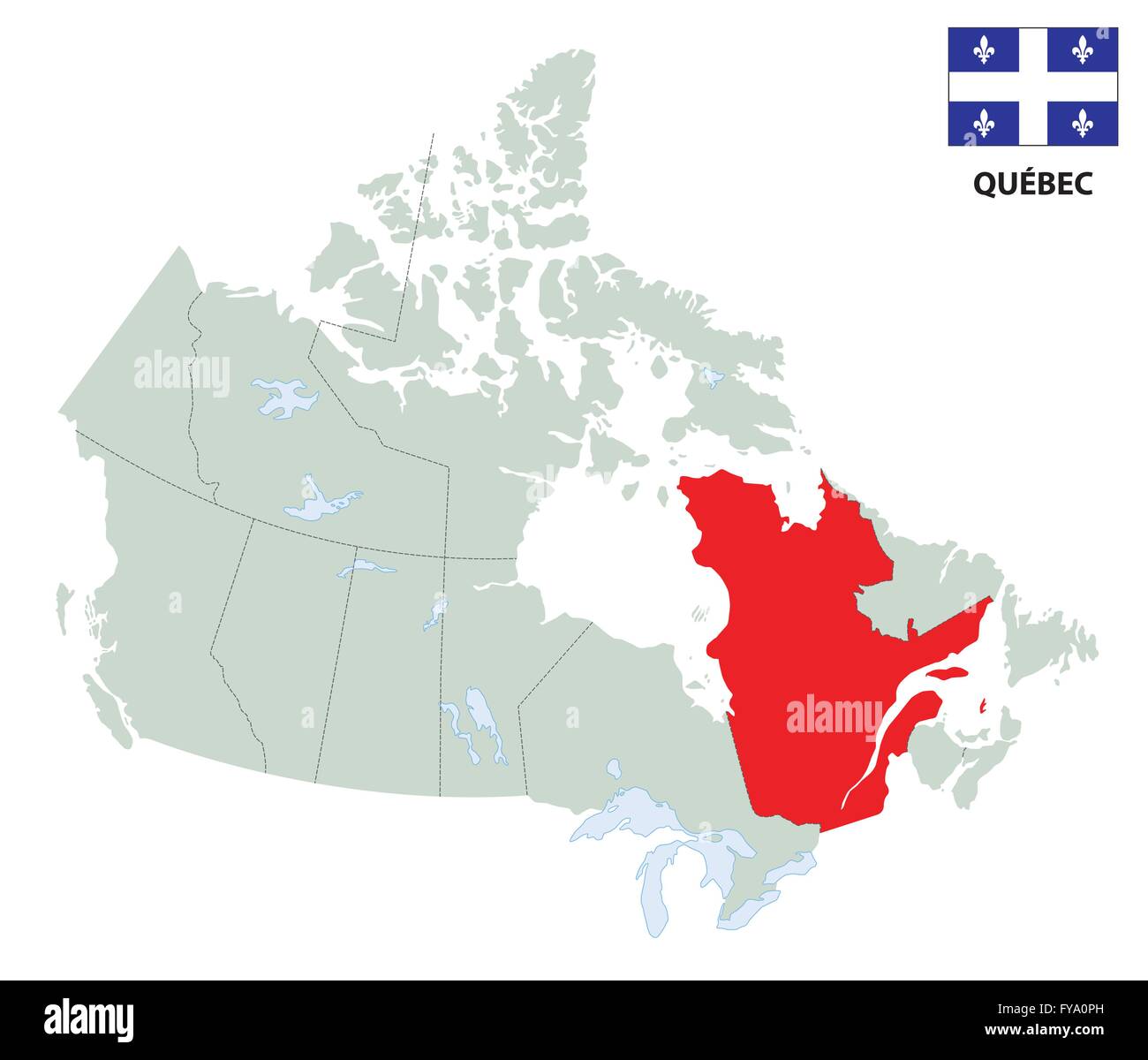 outline map of the Canadian province Quebec with flag Stock Vector