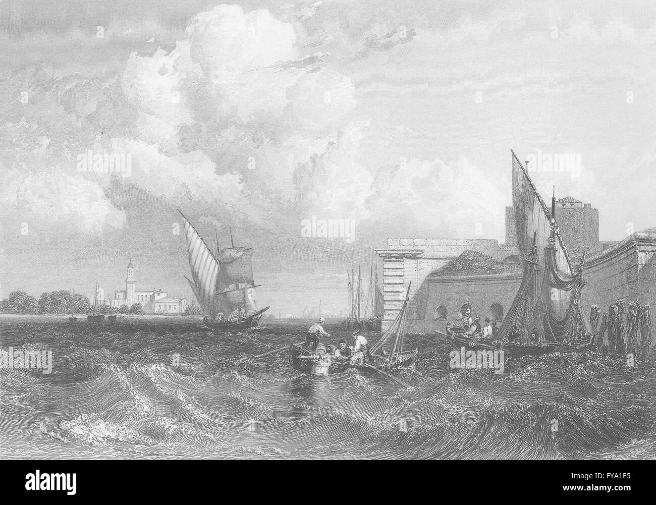 VENICE: Lido & Port St Nicolas; Finden, antique print 1833 Stock Photo