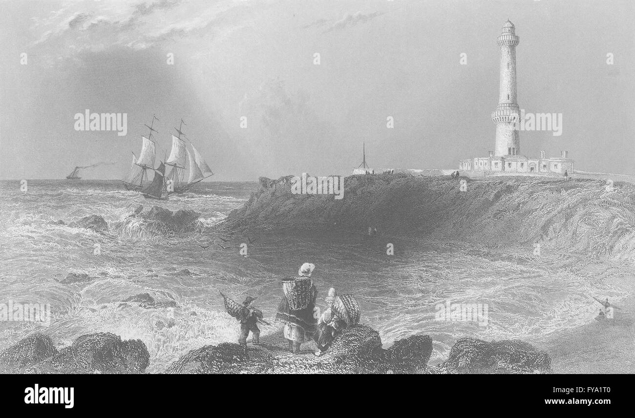 SCOTLAND: Lighthouse, Aberdeen; Bartlett; Finden, antique print 1842 Stock Photo