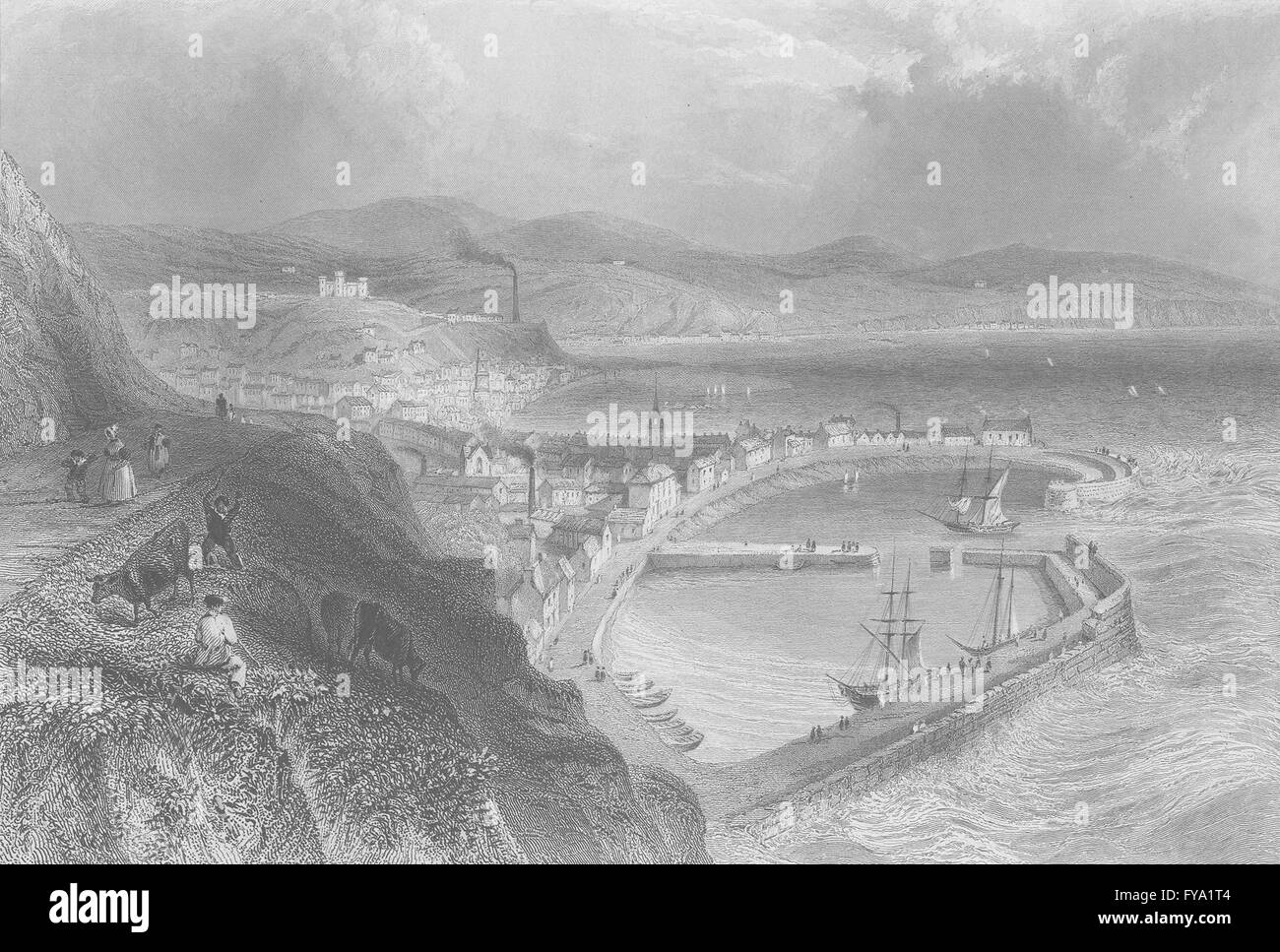 STONEHAVEN with town & harbour Bartlett; Finden, antique print 1842