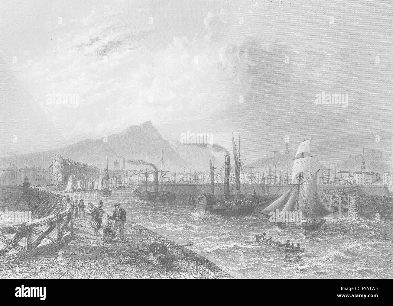 SCOTLAND: Leith Pier & harbour; Bartlett; Finden, antique print 1842 Stock Photo