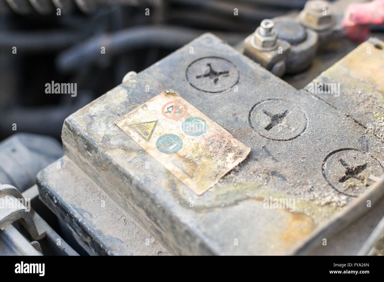 Closeup image of a corroded and defective car battery showing erosion of  the terminals and residue build up Stock Photo - Alamy