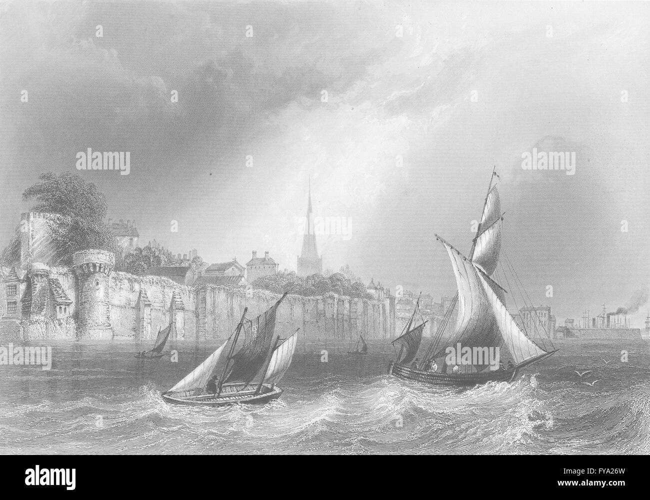 HANTS: Walls of Southampton: Bartlett; Finden, antique print 1842 Stock Photo