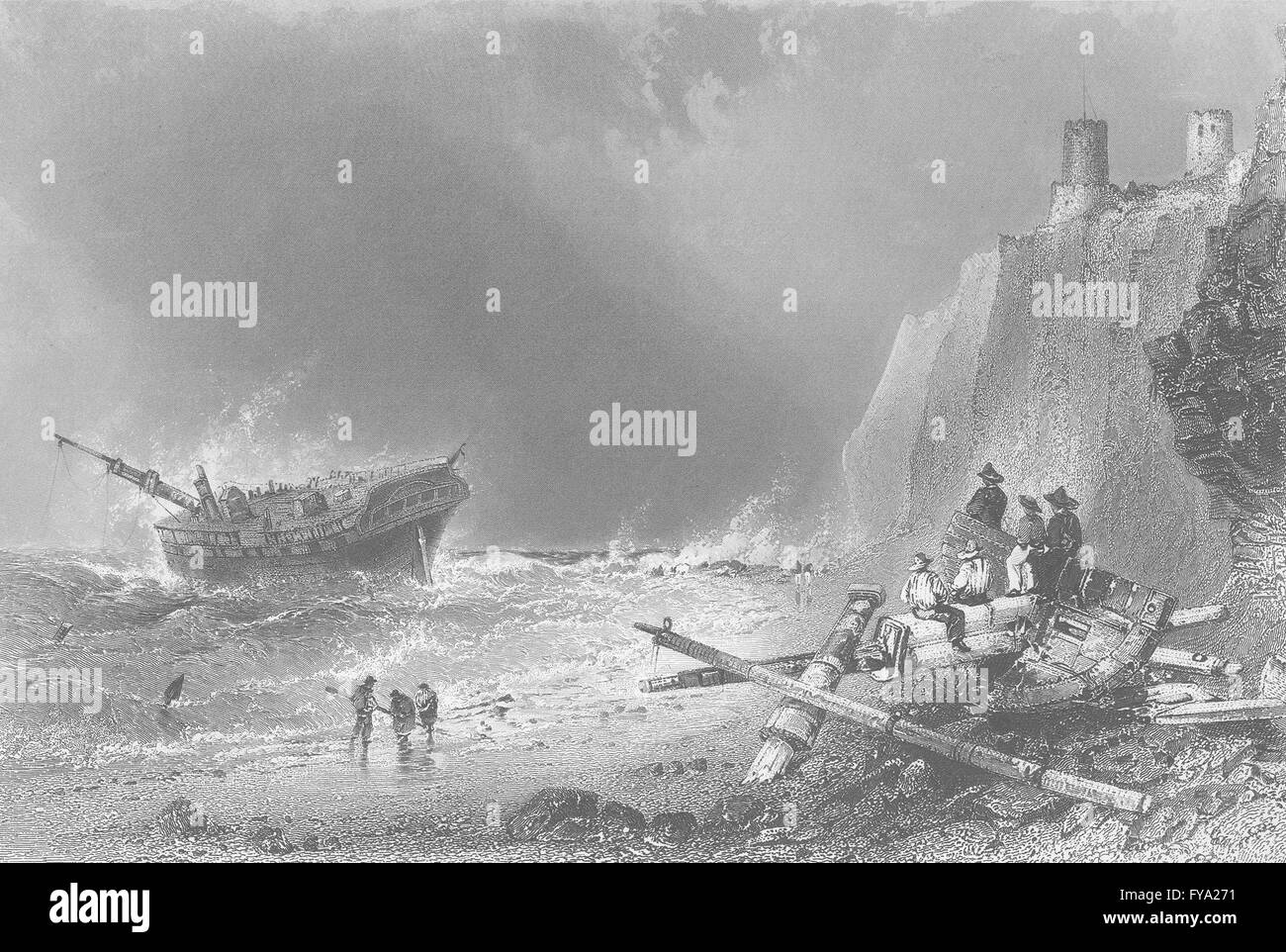 Broadstairs Isle of Thanet Wreck in Kingsgate Bay BARTLETT 1842 print Kent 