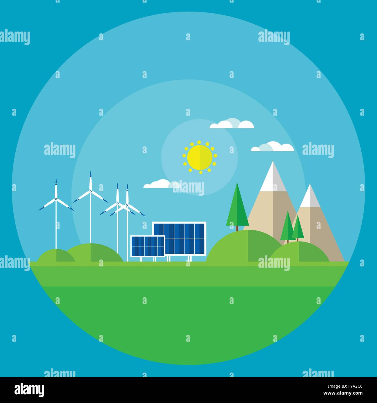 Wind Turbine Solar Energy Panel Mountain Background Stock Vector Image ...