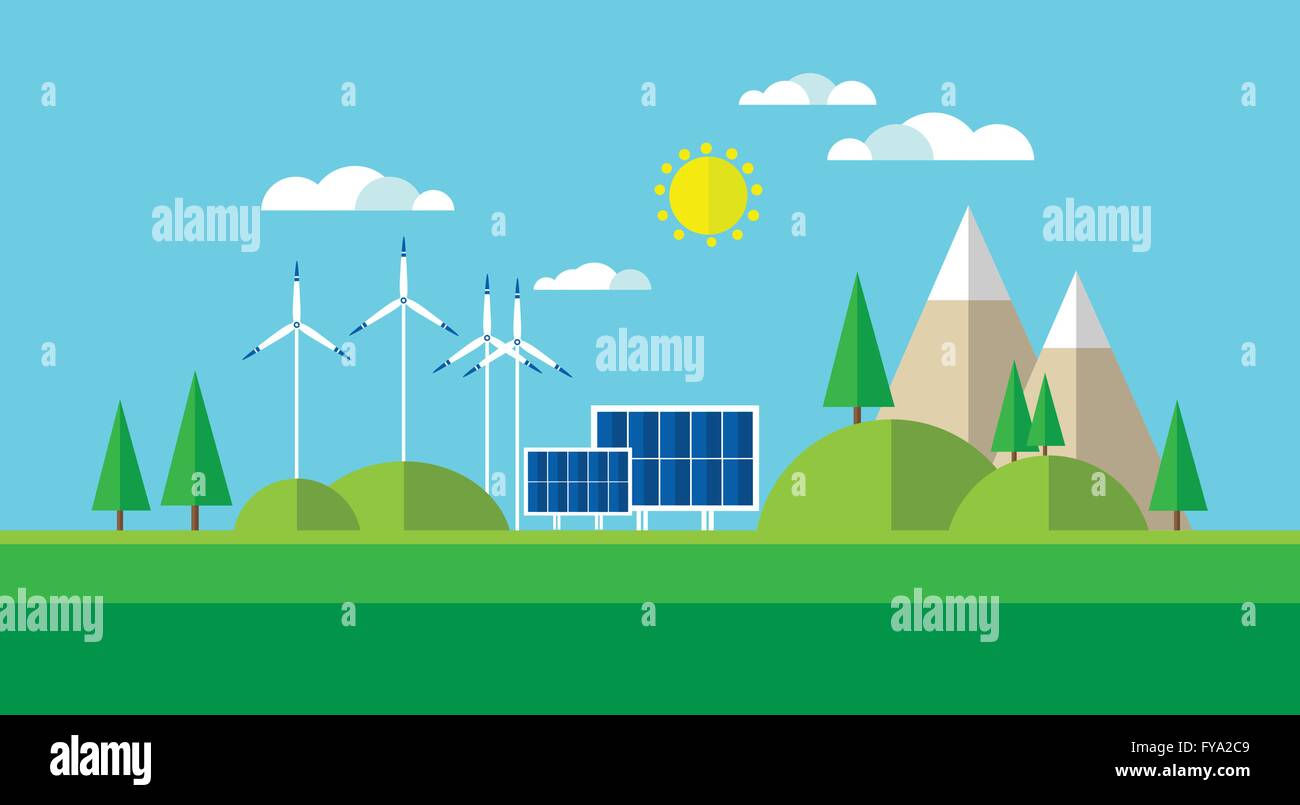 Wind Turbine Solar Energy Panel Mountain Background Stock Vector Image ...