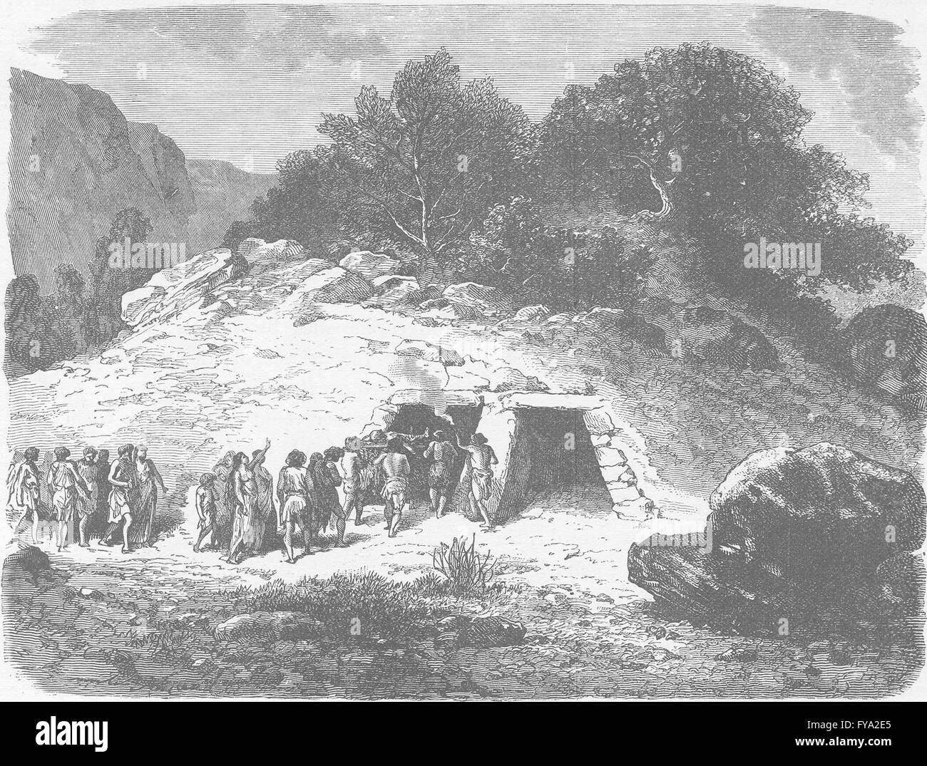 PREHISTORIC: Tumulus of the Neolithic or polished stone Epoch, old print 1890 Stock Photo