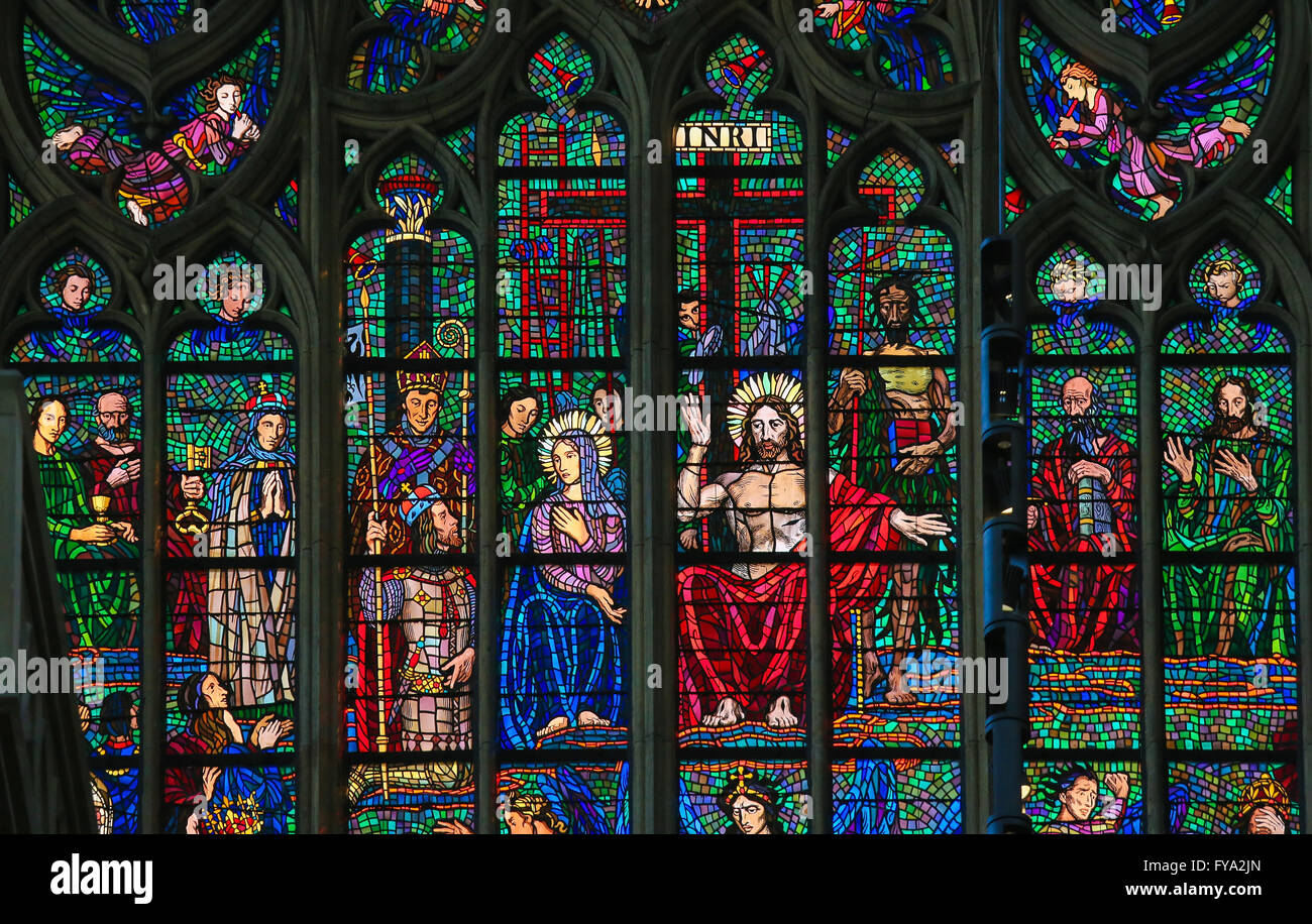 PRAGUE, CZECH REPUBLIC APRIL 2, 2016 Stained Glass window in St