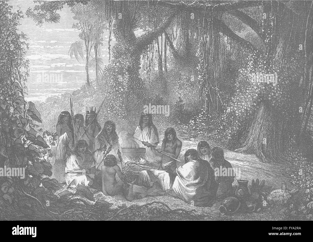 CARIBBEAN: Halt of Indians at the threshold of the forest, antique print 1890 Stock Photo