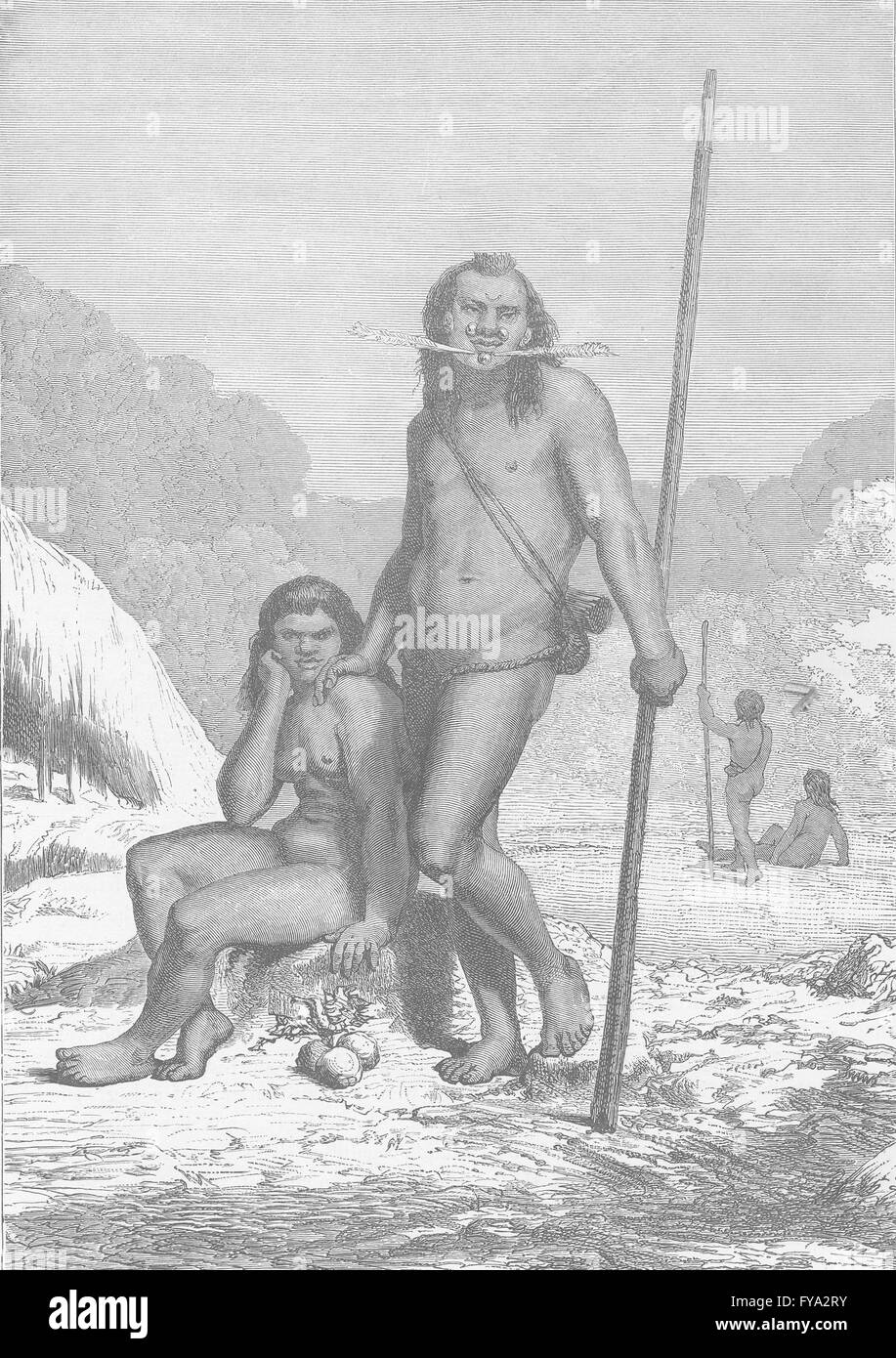 BRAZIL: Mayorunas Indians, from the Upper Amazon, antique print 1890 Stock Photo