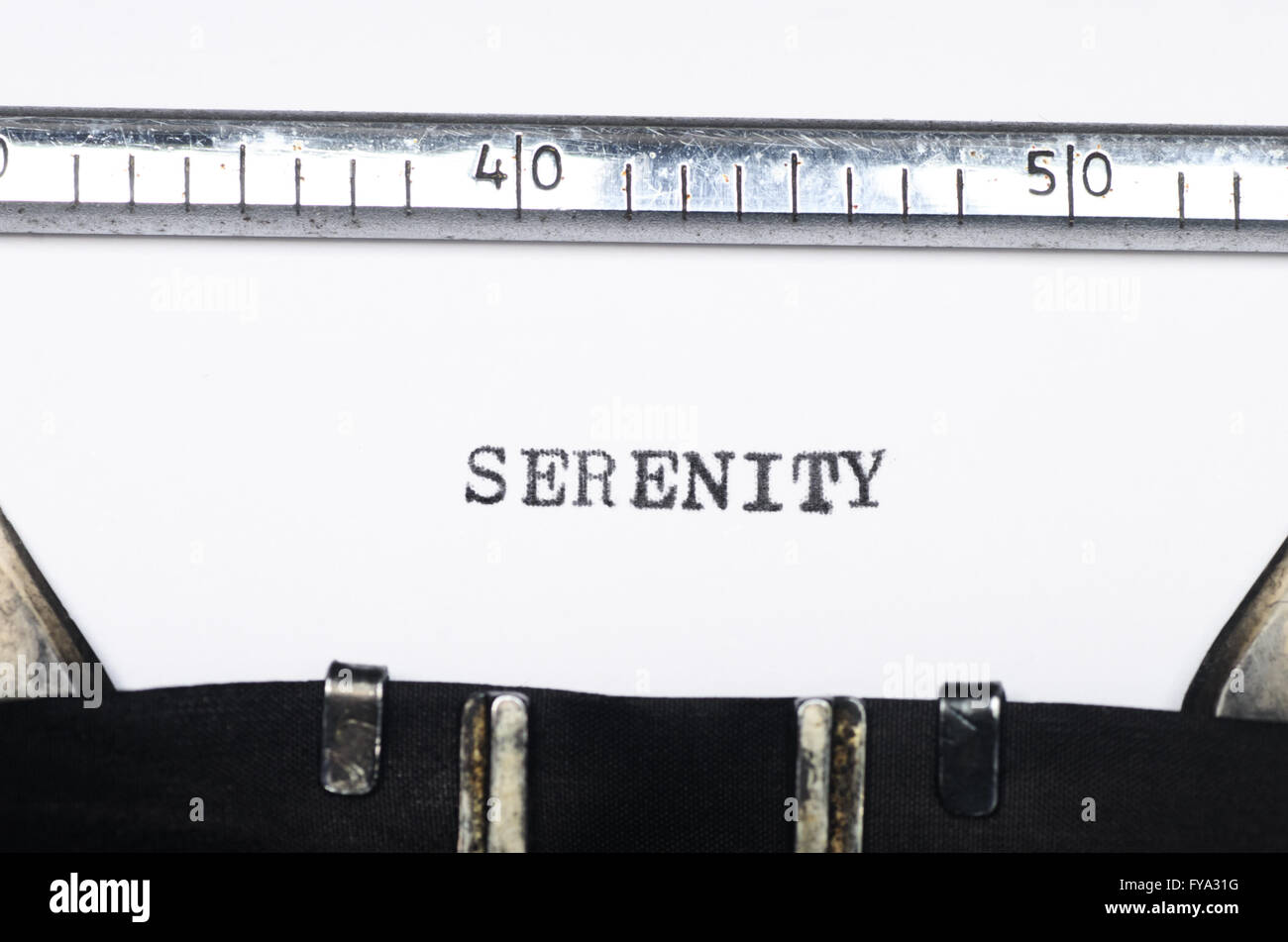 Word serenity  typed on an old typewriter Stock Photo