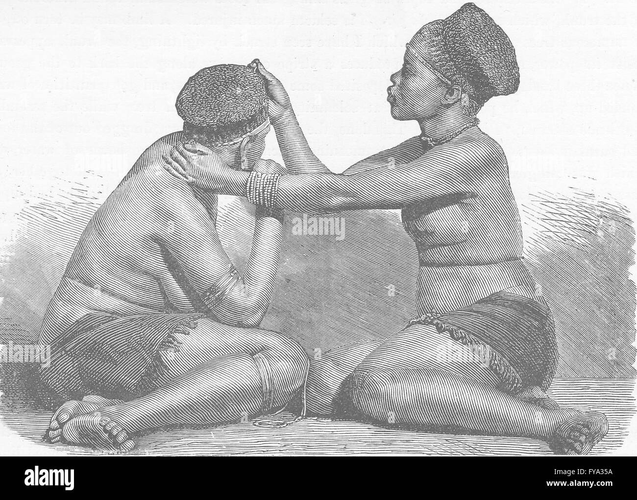 SOUTH AFRICA: Zulu women at their Toilette, antique print 1890 Stock Photo