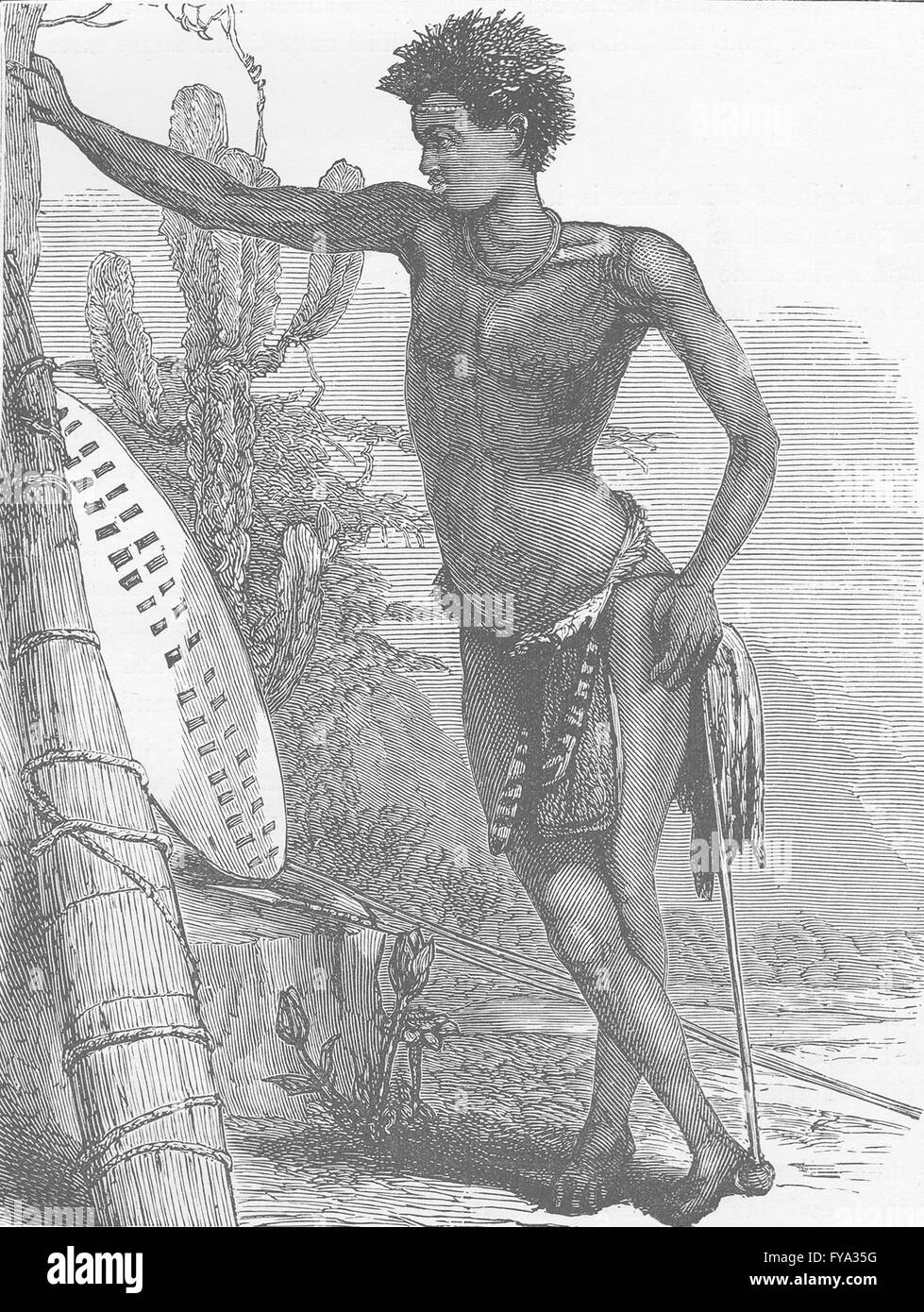 SOUTH AFRICA: Zulu lad, antique print 1890 Stock Photo