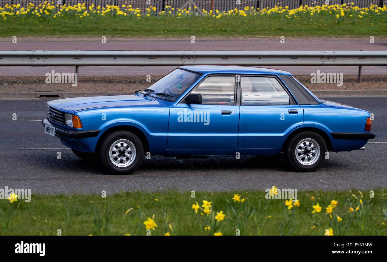 A blue 1979 Ford Cortina Mark IV travelling along the Kingsway Dual  Carriageway in Dundee, UK Stock Photo - Alamy