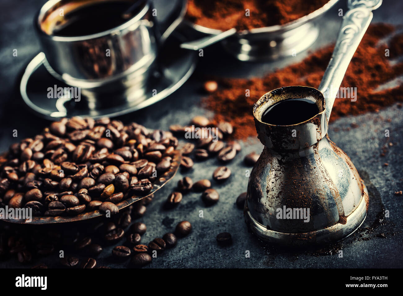 Coffee. Turkish coffee. Armenian Turkish coffee. Cezve and cup of