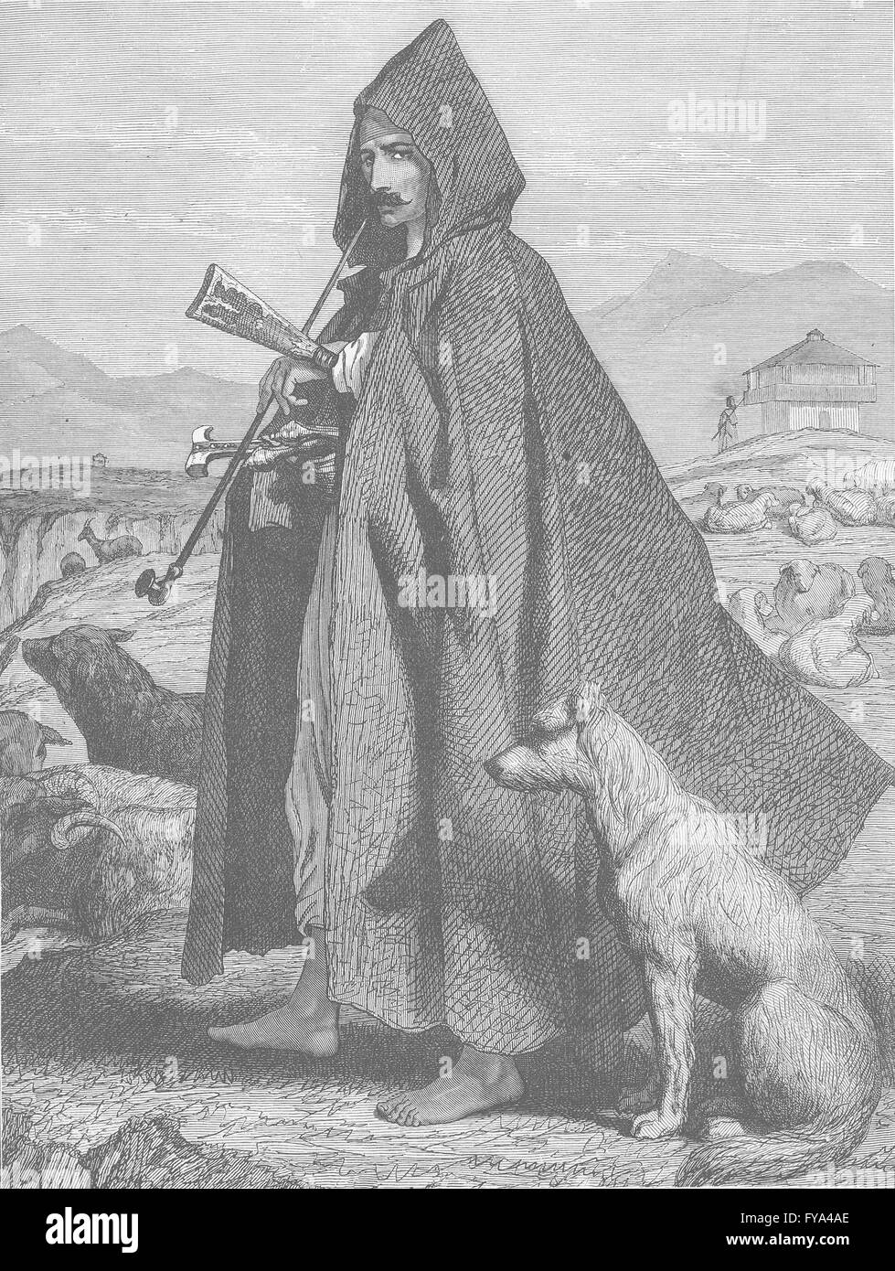 HUNGARY: Shepherd of the military confines, antique print 1893 Stock Photo