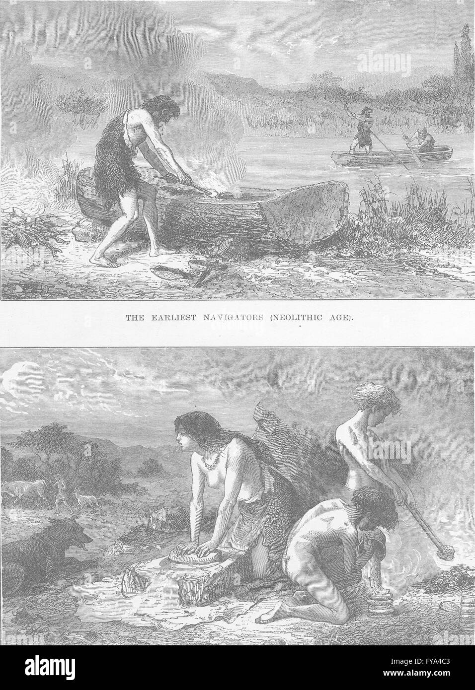 NEOLITHIC: The earliest navigators; Bread-making in the Neolithic Age, 1893 Stock Photo
