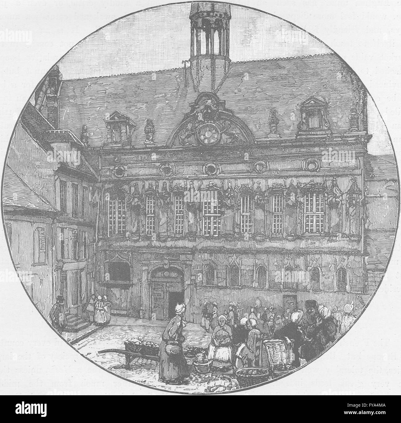 FRANCE: Market-place and town hall, Noyon, antique print 1894 Stock Photo