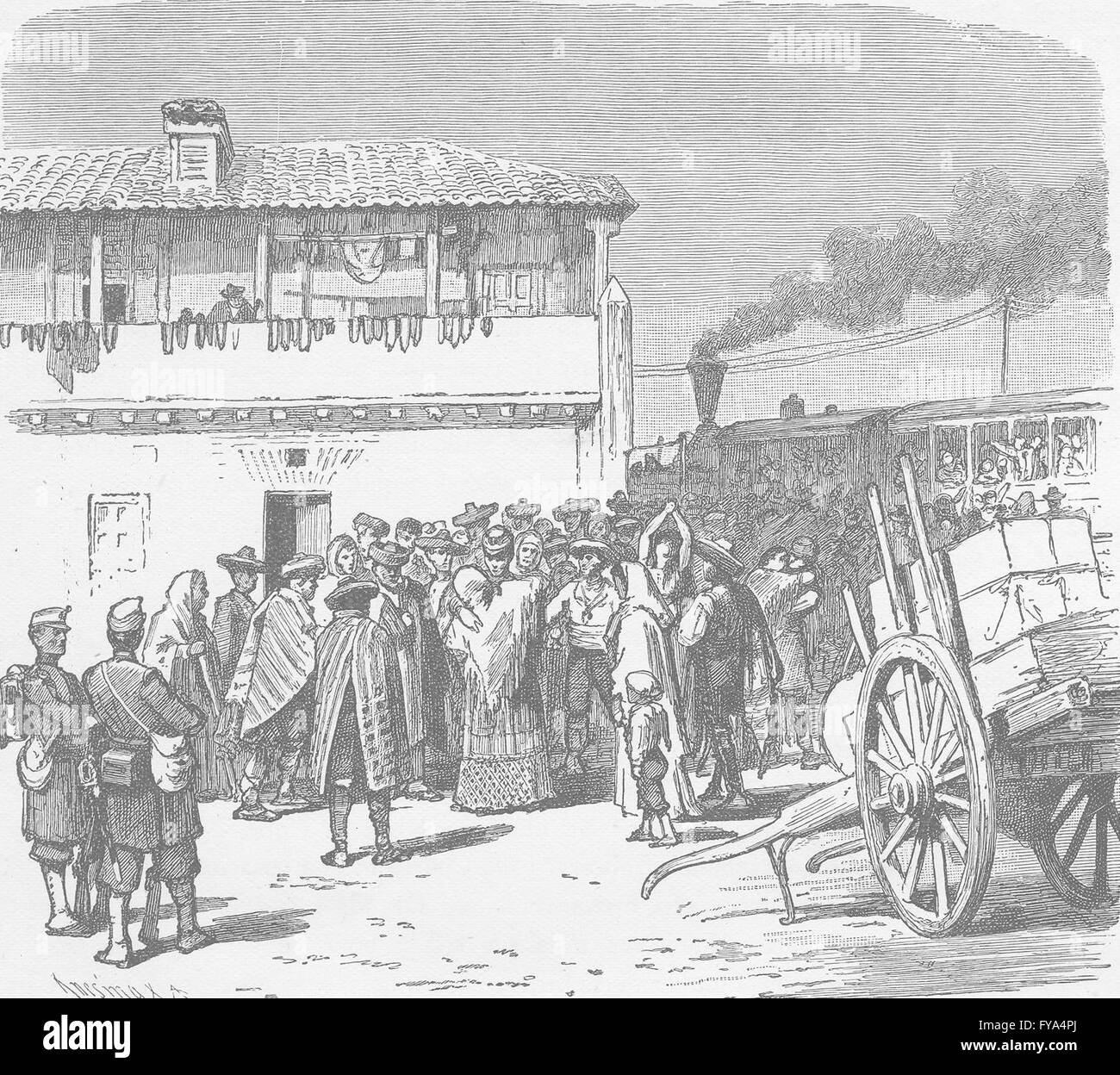 SPAIN: Departure of recruits from Granada, antique print 1894 Stock Photo