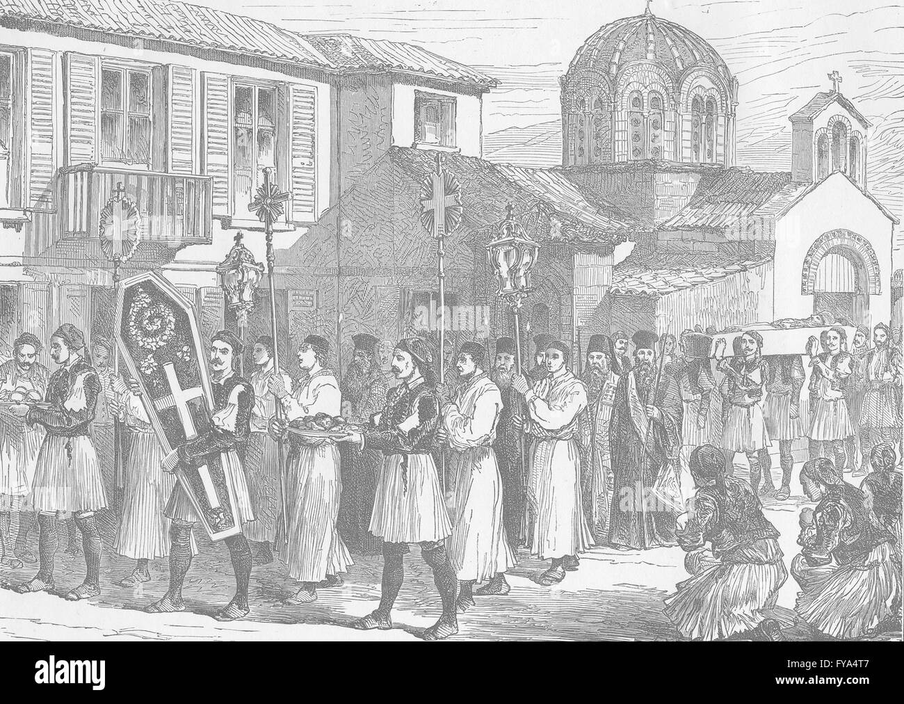 GREECE: Greek funeral at Levadeia (Attica) , antique print 1894 Stock Photo