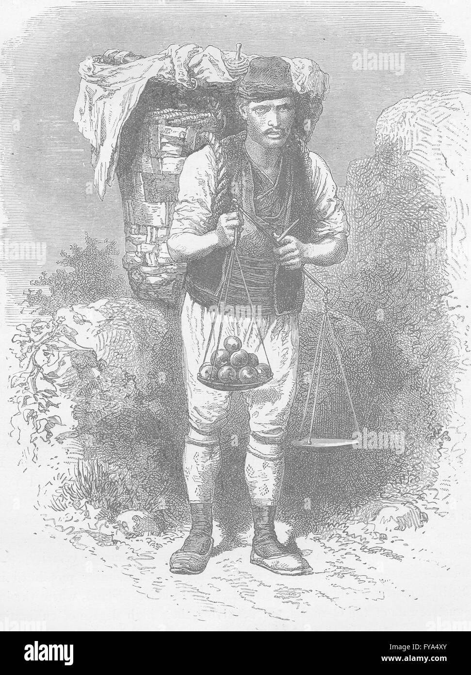 BULGARIA: Bulgarian fruit-seller of Rousse/Rousse, antique print 1894 Stock Photo