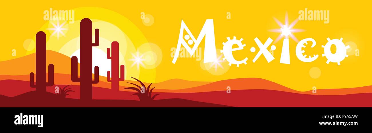 Mexican Sunset Cactus In Desert Banner Stock Vector Image & Art - Alamy