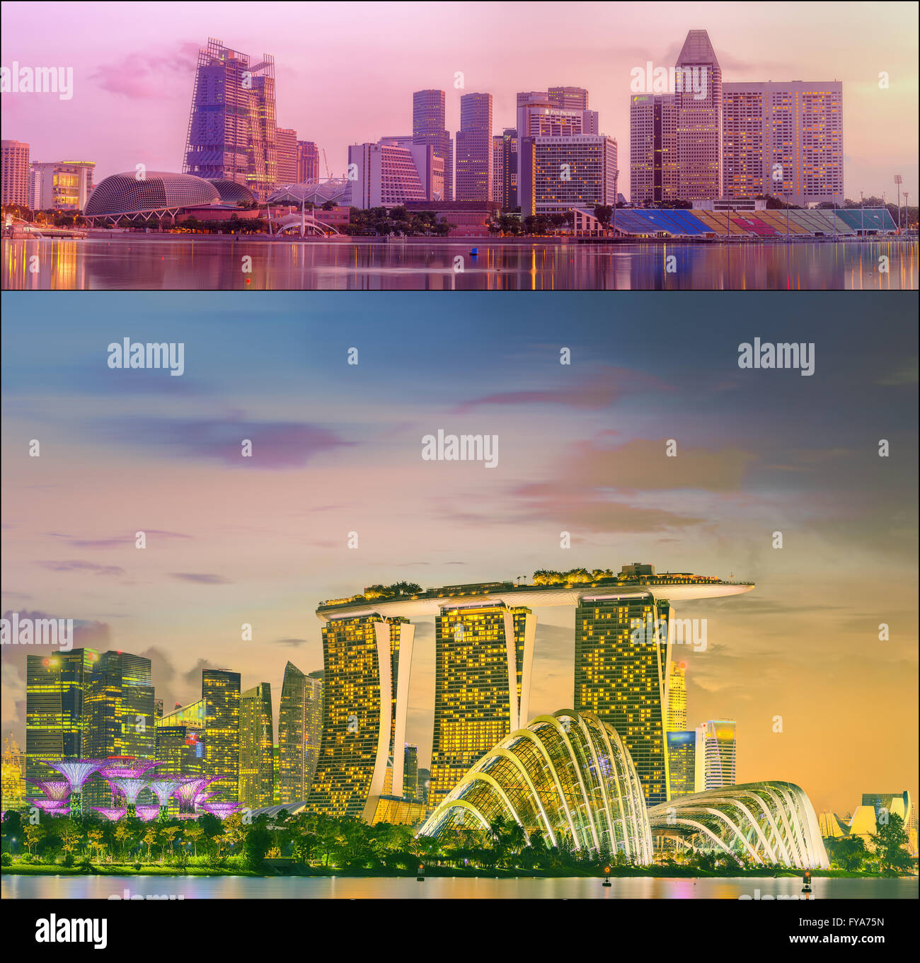 Beautiful cityscape set and collage of Marina Bay, Singapore Stock ...