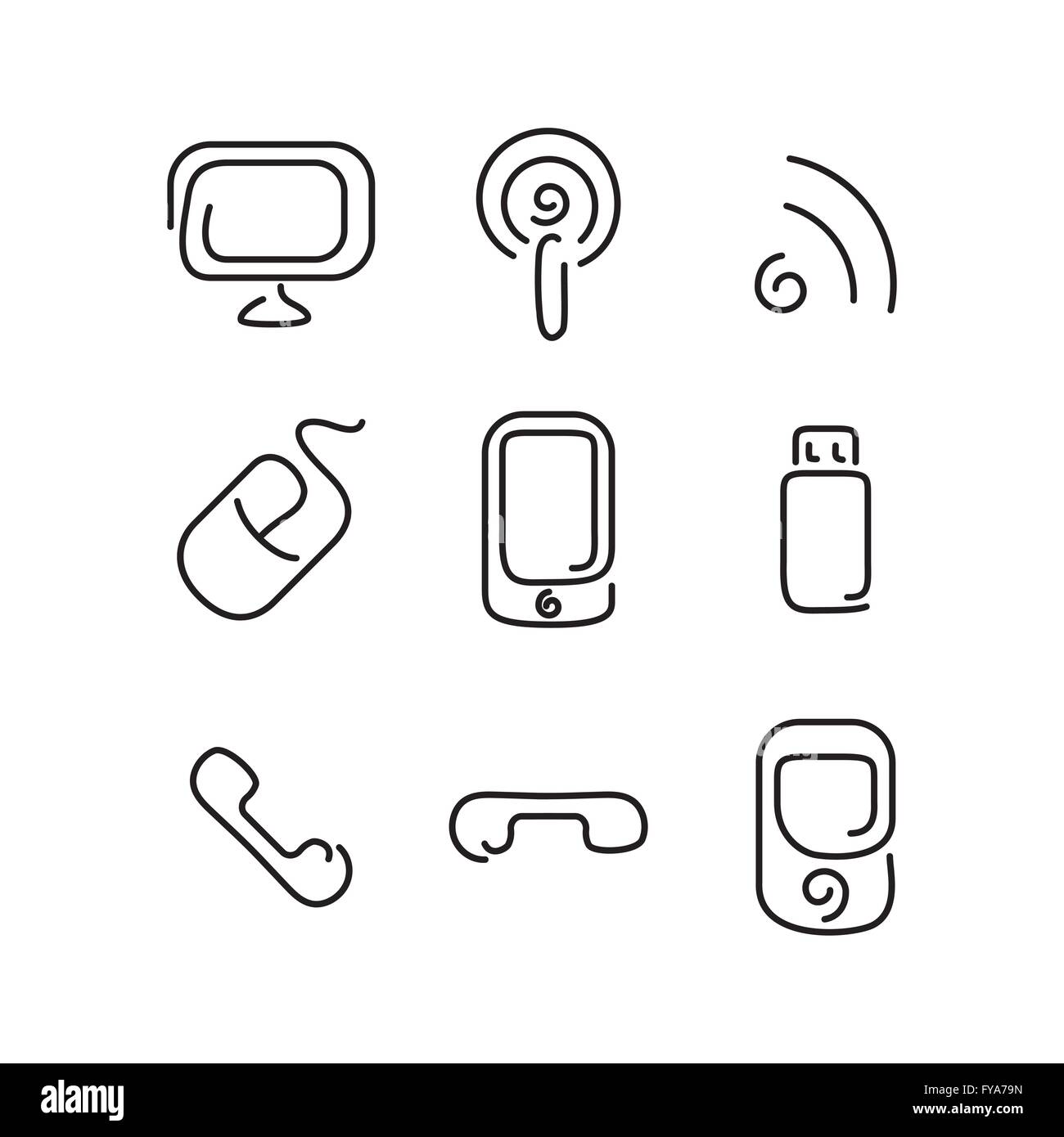 Electronics and mobile set icons. Vector illustration. Stock Vector
