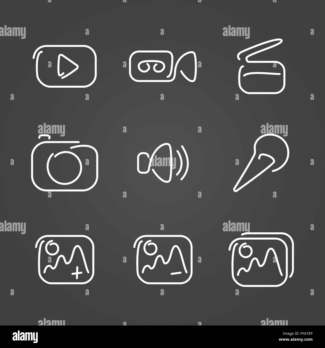 Video and multimedia set icons draw effect. Vector illustration Stock ...