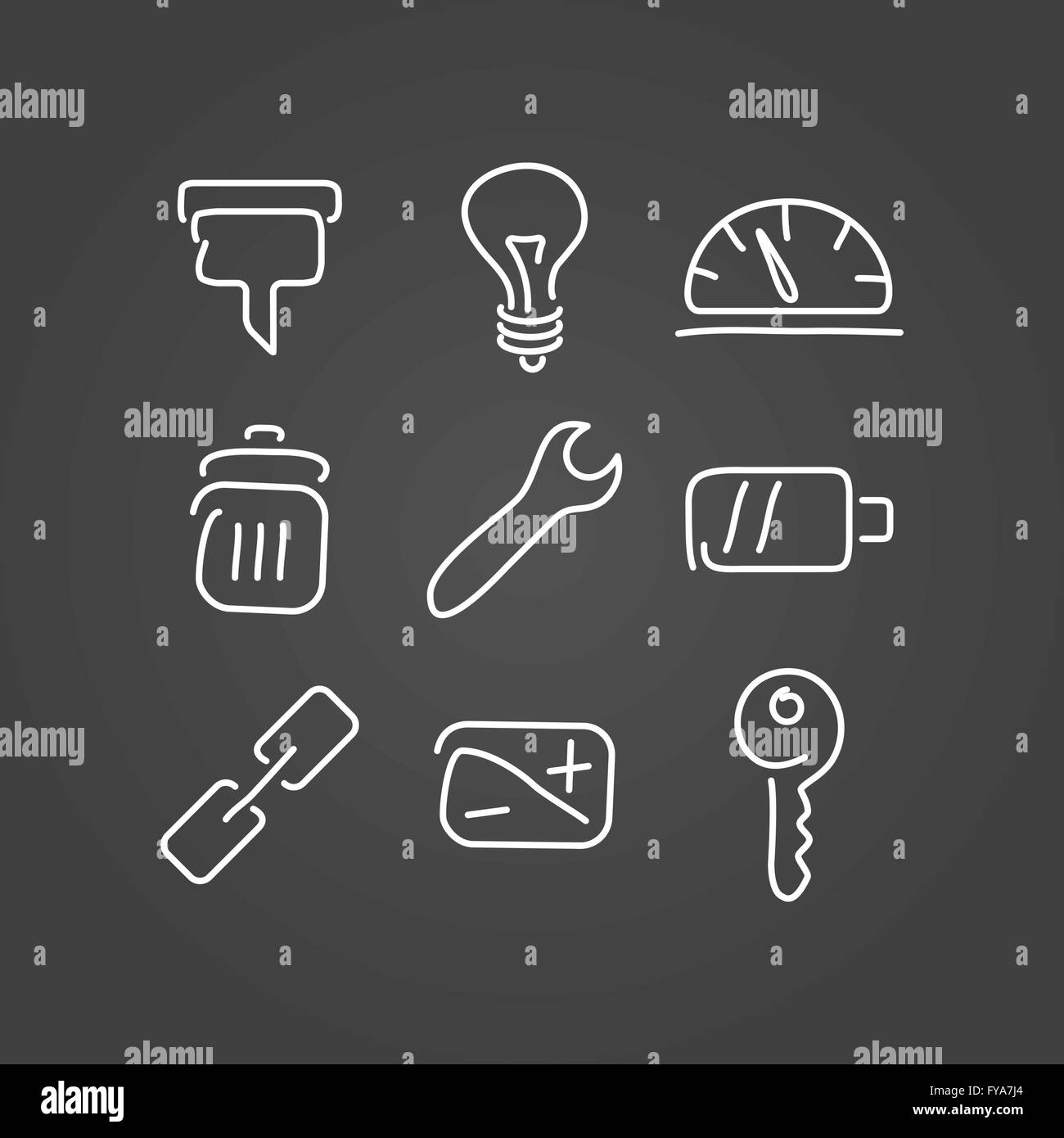 Technical tools set icons draw effect. Vector illustration. Stock Vector