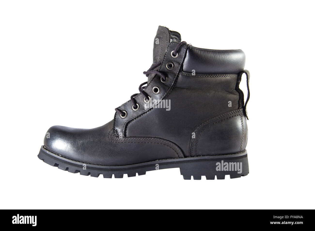 black leather boots on white background Stock Photo - Alamy