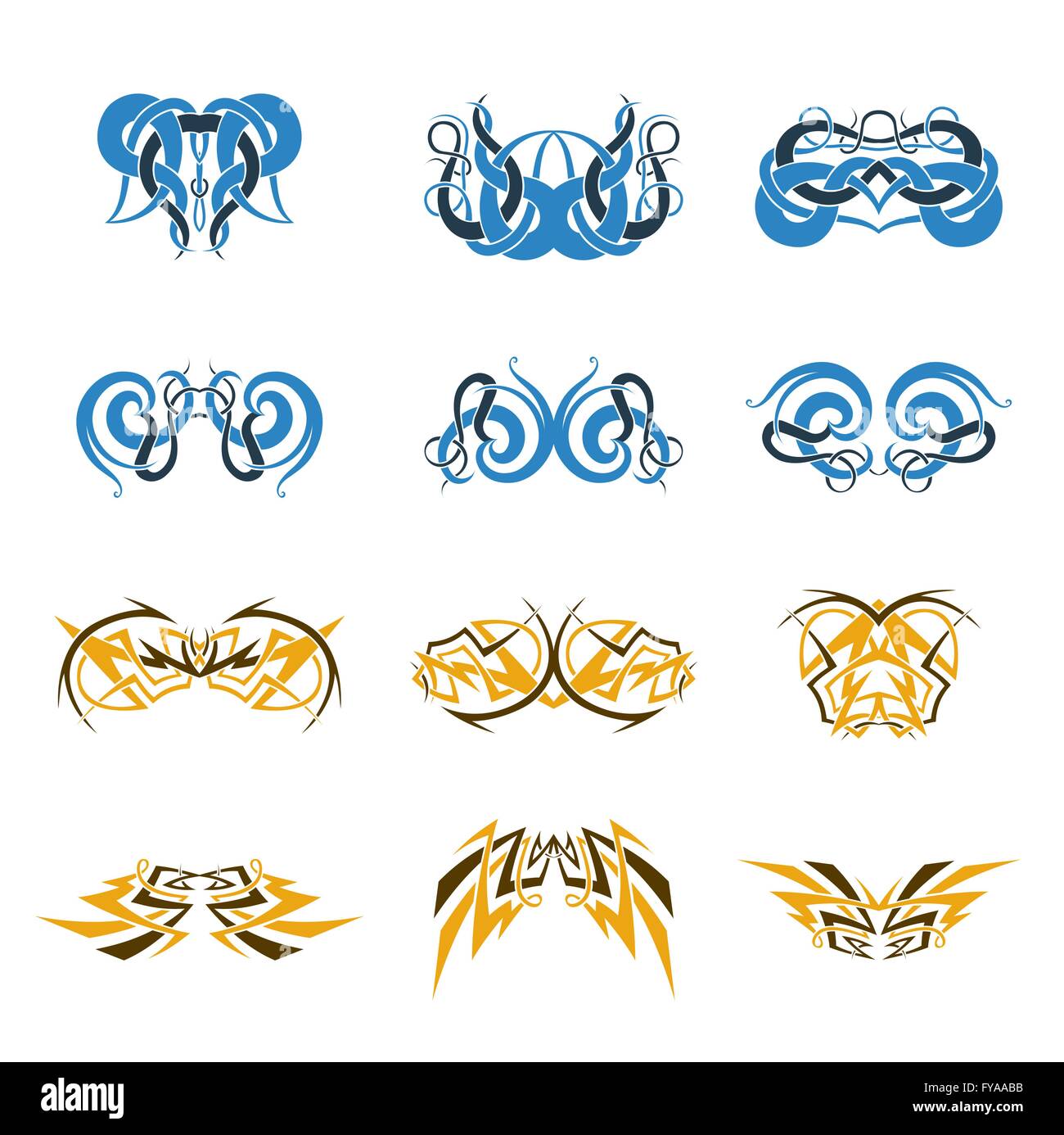 Vector design set of tribal tattoo art elements. These eye-catching graphic design ornamental resources are scalable, editable Stock Vector