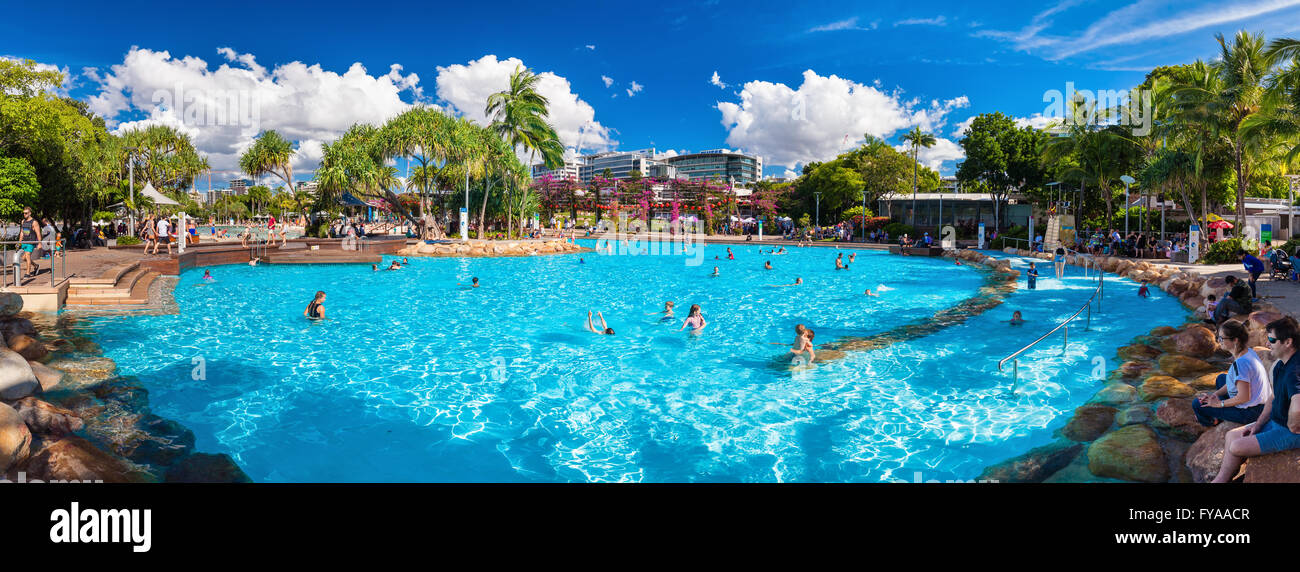 BRISBANE, AUS - APRIL 17 2016: Streets Beach in South Bank Parkland. It's inner-city man-made beach next to city center. Stock Photo