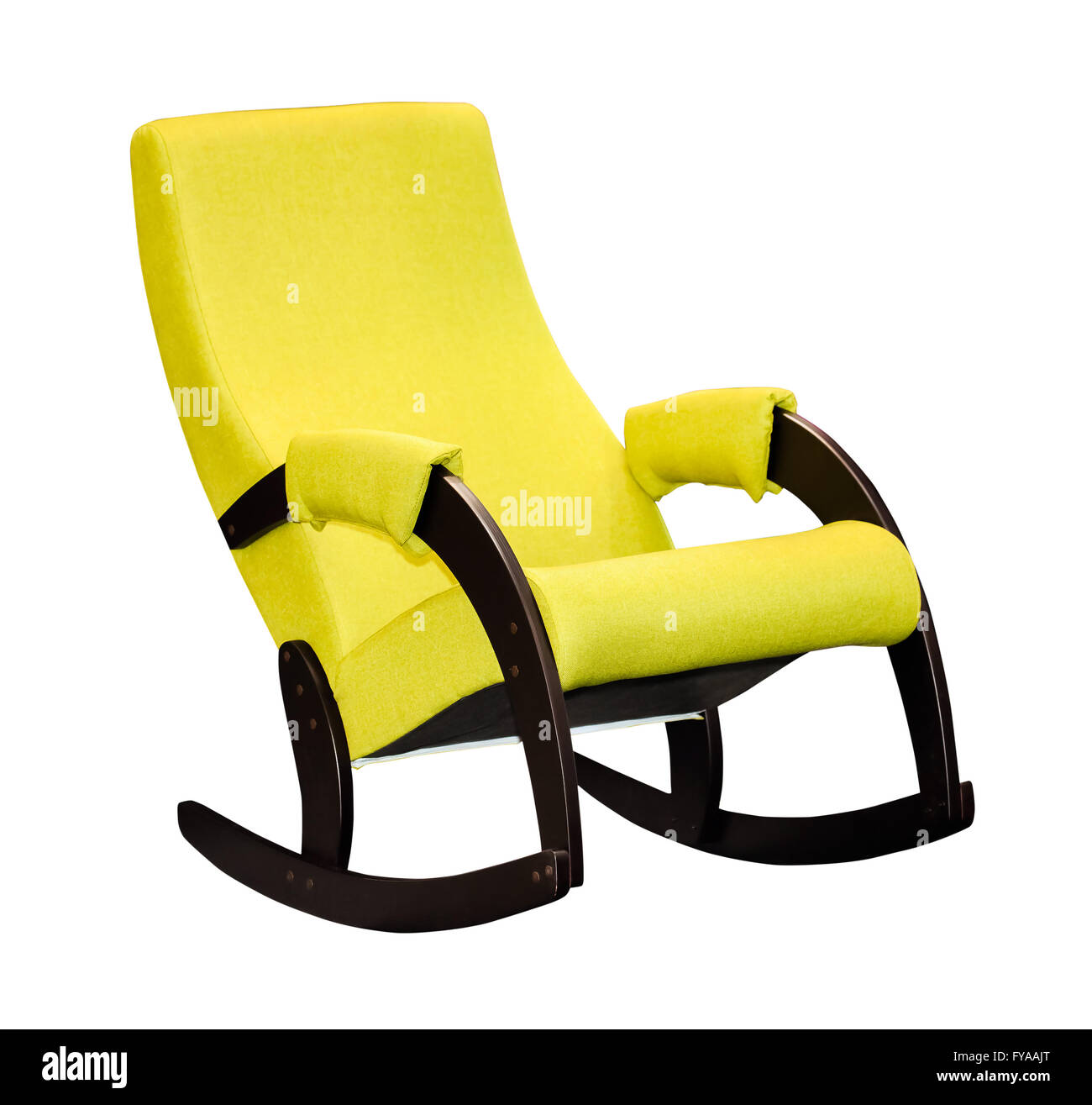 Green textile rocking chair isolated Stock Photo