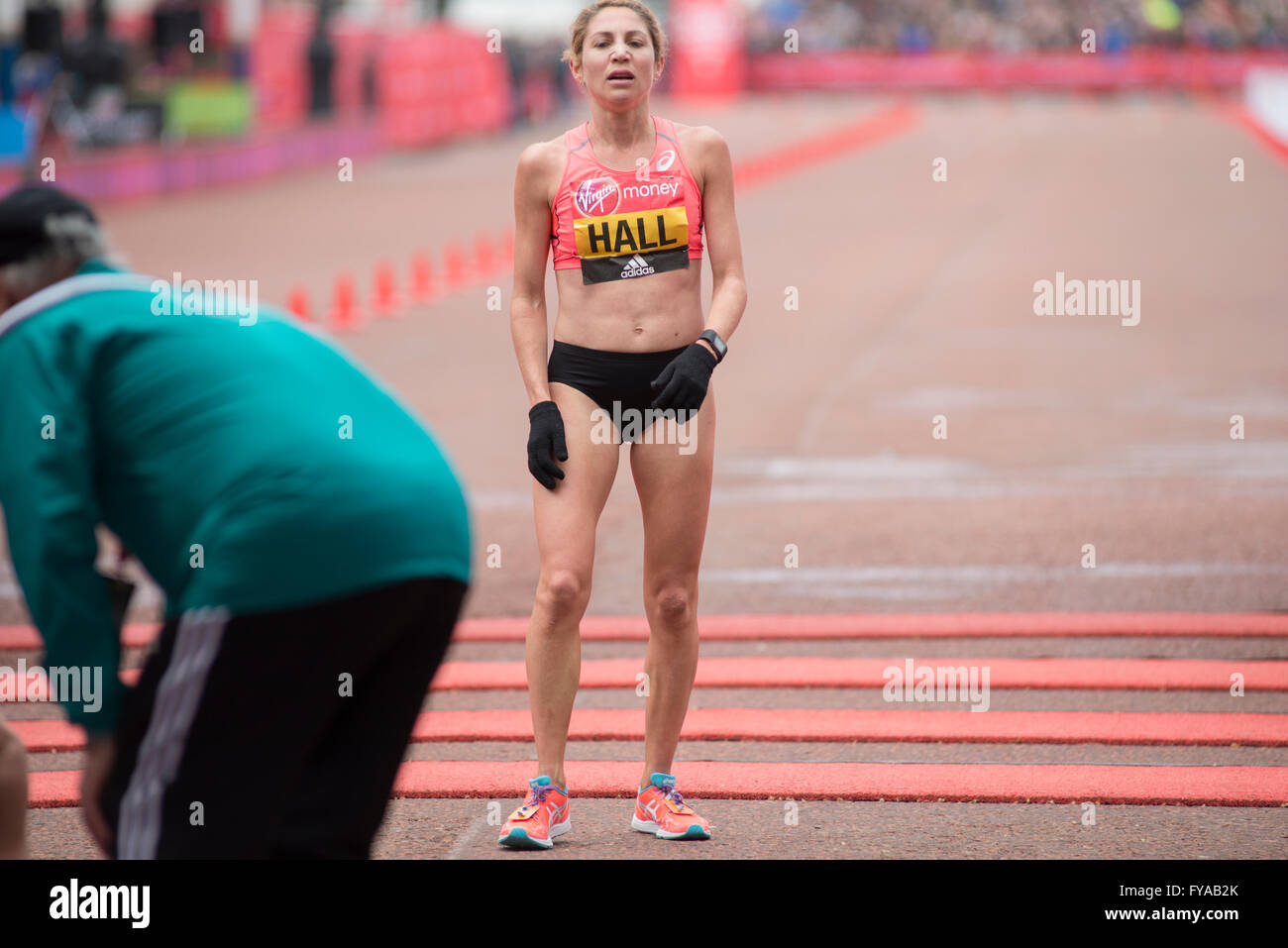 Sara Hall of USA after finishing in the elite womens race at the 2016
