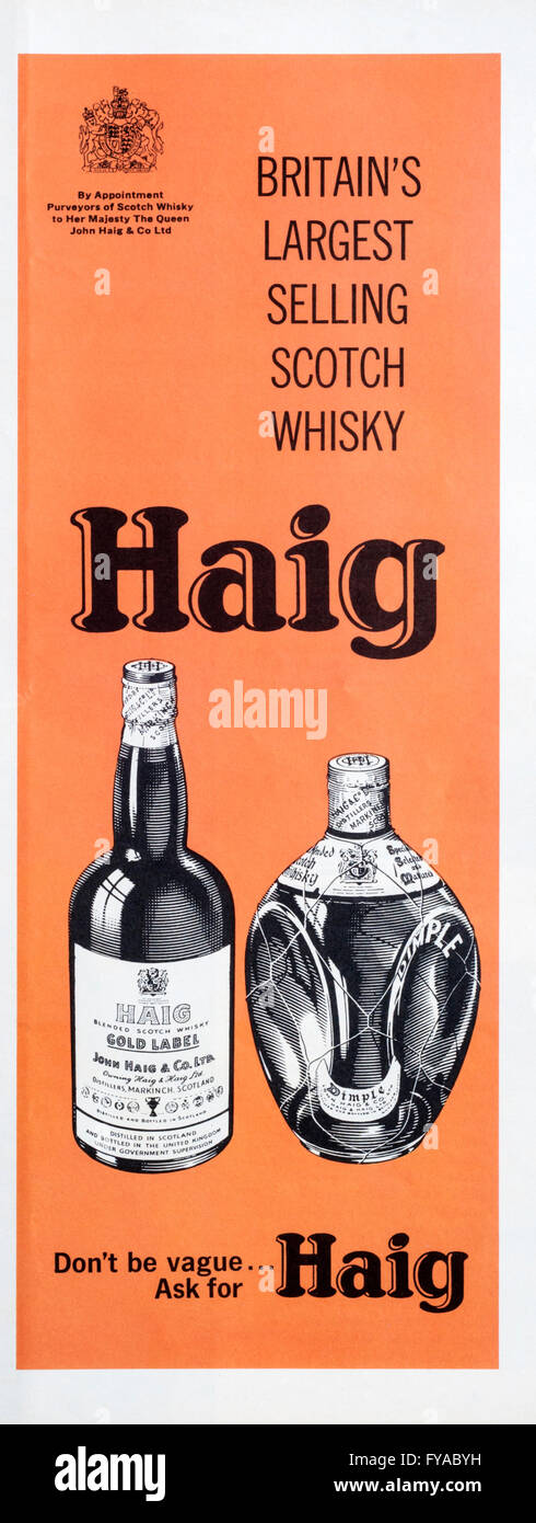 1960s advert advertising Haig Gold Label Scotch Whisky. Stock Photo
