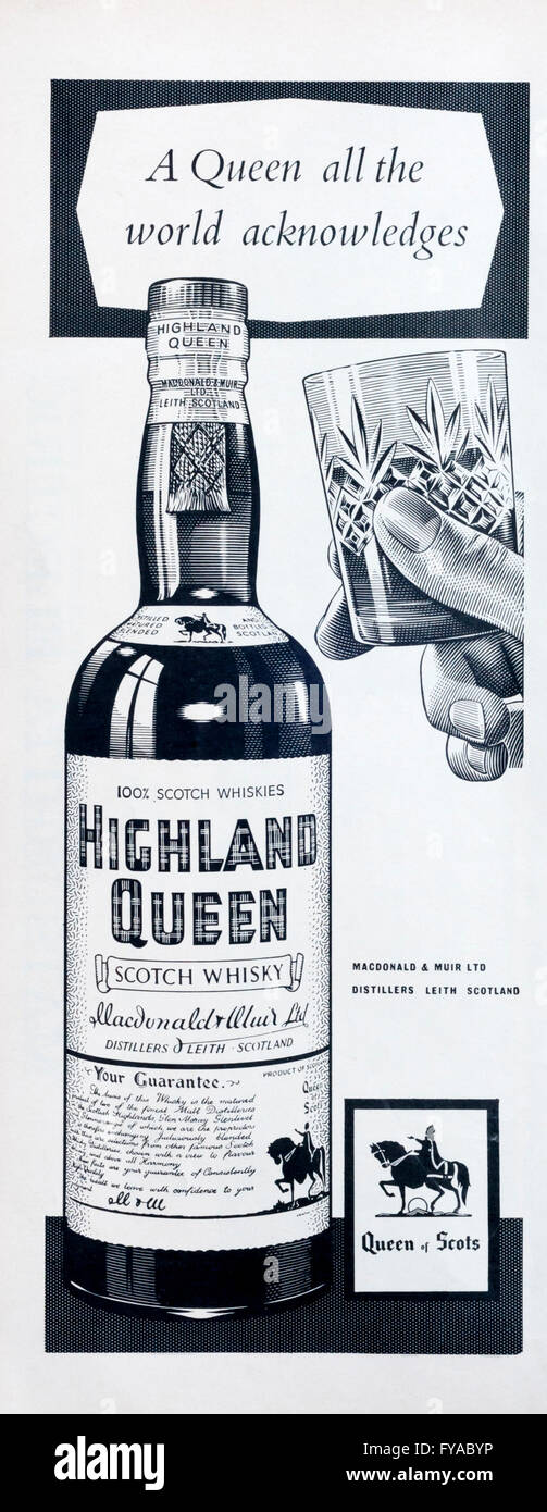 1960s advert advertising Highland Queen Scotch Whisky. Stock Photo