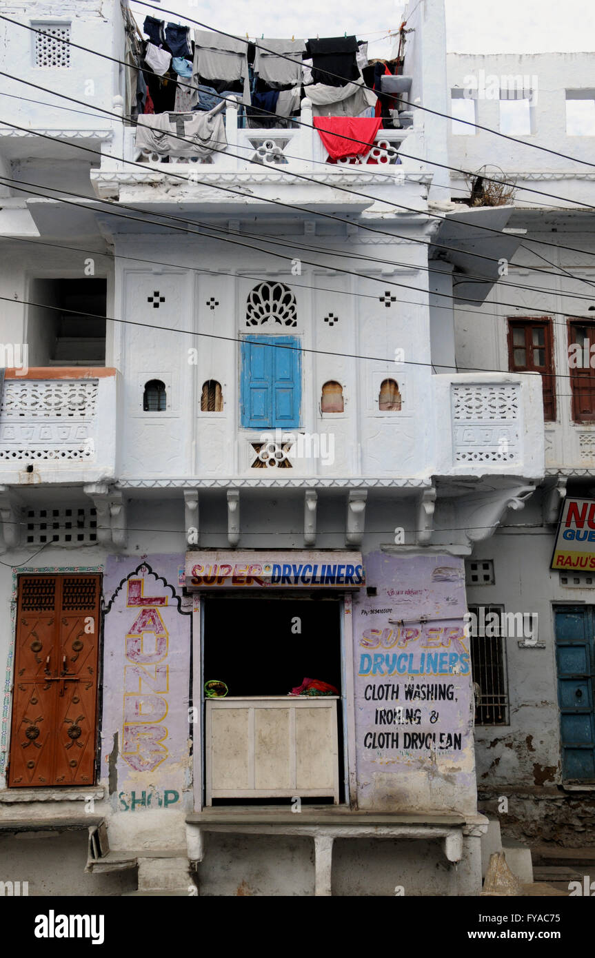 A street laundry adds local colour to the area in the northern Indian city of Udaipur Stock
